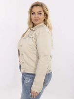 Beżowa jeansowa kurtka plus size z kołnierzykiem