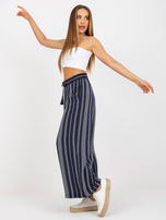 Hurt Granatowe lenie spodnie z materiału w paski SUBLEVEL 