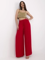 Red wide pleated pants.