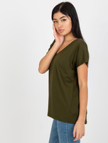 Hurtownia Khaki gładki t-shirt basic z dekoltem V Emory