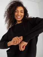 Hurtownia Czarna gładka bluza basic bez kaptura oversize