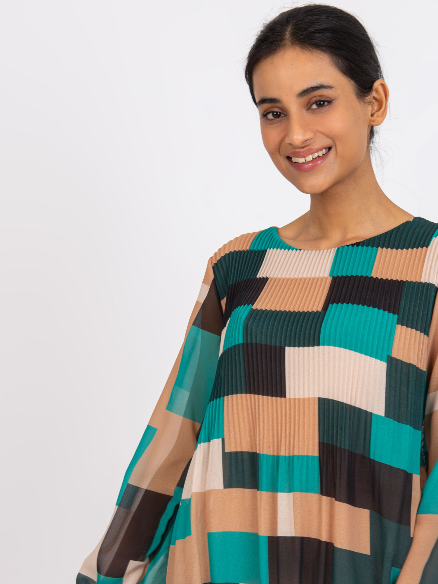 Grün-beige gemusterte Bluse Gabriella.