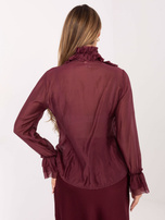 Burgunderfarbene elegante Bluse mit Rüsche.