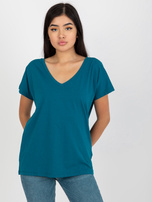 Hurt Morski klasyczny t-shirt basic z dekoltem V Emory