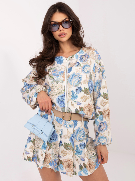 Niebieska przejściowa kurtka w kwiaty