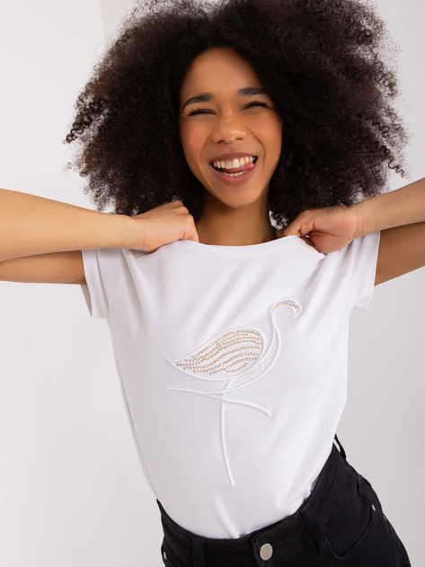 Hurt Biały damski t-shirt z cekinami BASIC FEEL GOOD