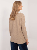 Hurt Camelowy damski sweter oversize z dekoltem V