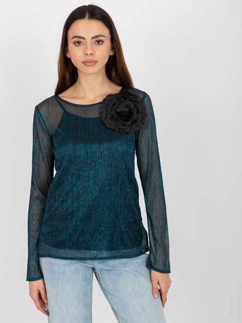 Hurt Morsko-czarna dwuczęściowa bluzka wizytowa z broszką