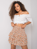 Biało-pomarańczowa spódnica z falbaną Cyndi RUE PARIS