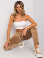 Camelowe spodnie welurowe Juanita RUE PARIS