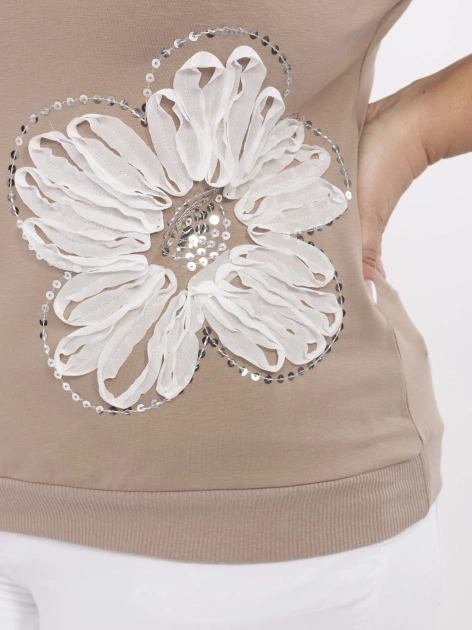 Ciemnobeżowa bluzka plus size z krótkim rękawem