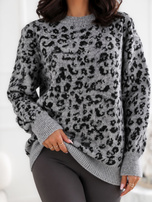 Gray women's sweater with animal print.