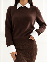 Brązowy sweter 2w1 z kołnierzykiem typu polo