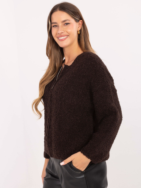 Czekoladowy sweter boucle z suwakiem RUE PARIS