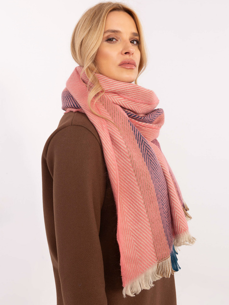 Hurt Pomarańczowy długi szal damski z frędzlami