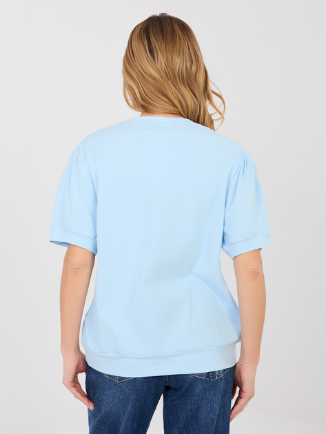 Pastelowa niebieska bluzka basic z bufiastymi rękawami RUE PARIS
