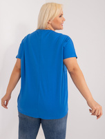 Hurt Ciemnoniebieska gładka bluzka plus size z bawełny