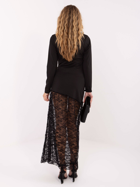 Czarna maxi sukienka z koronkowym dołem