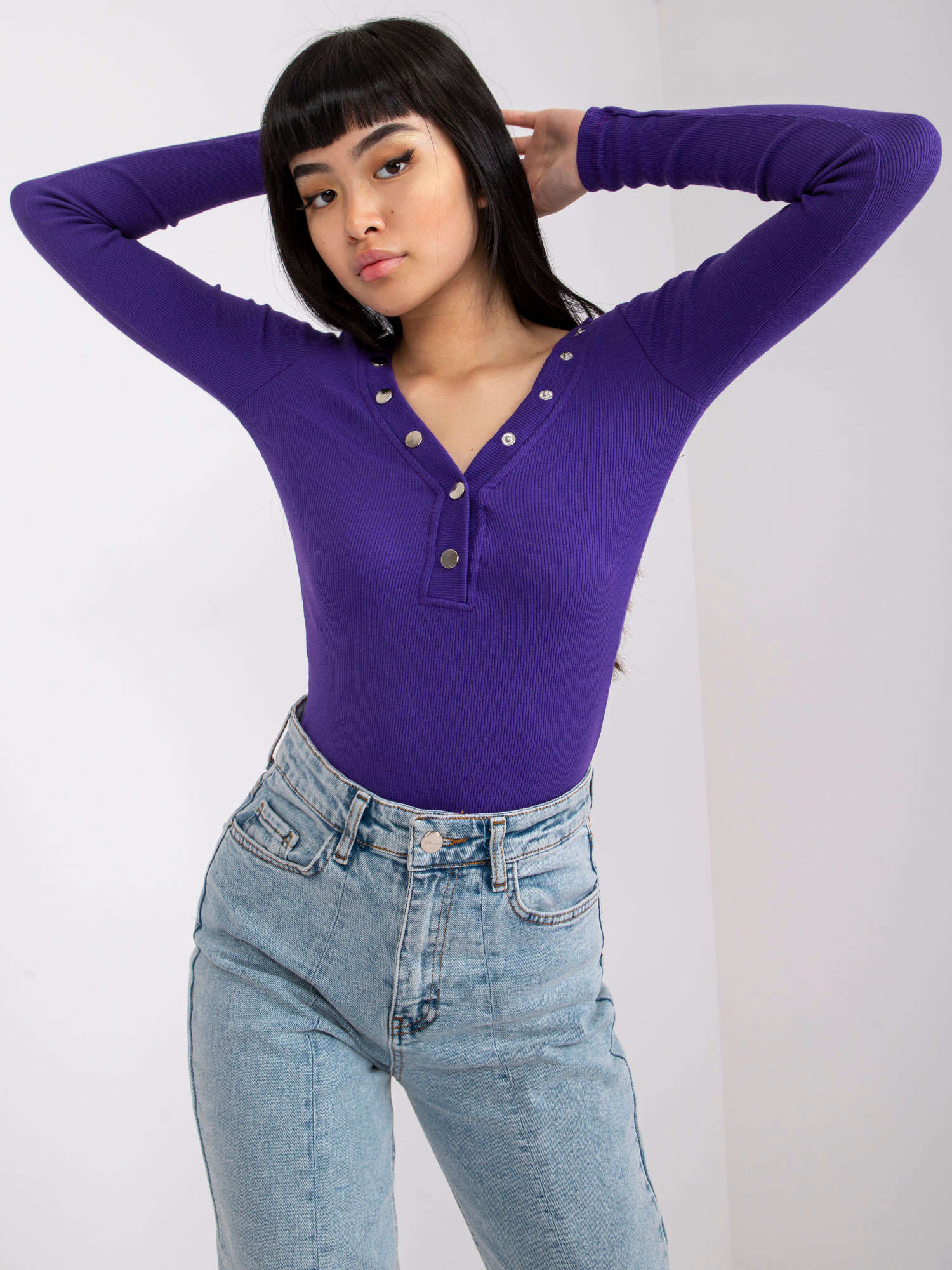 Dunkellila gestreifte Bluse Tracy RUE PARIS.