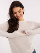 Jasnobeżowy klasyczny sweter z długim rękawem