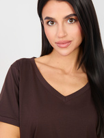 Czekoladowy t-shirt basic z bawełny RUE PARIS 