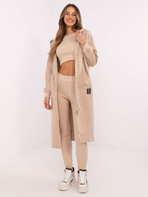 Hurt Beżowy komplet z legginsami i topem w prążek