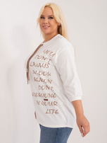 Wholesale Ecru-brown plus size cotton blouse.
