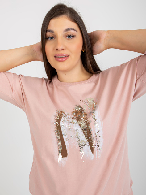 Hurtownia Brudnoróżowa bluzka plus size z nadrukiem