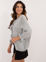 Hurtownia online Szary damski sweter oversize z wiązaniem