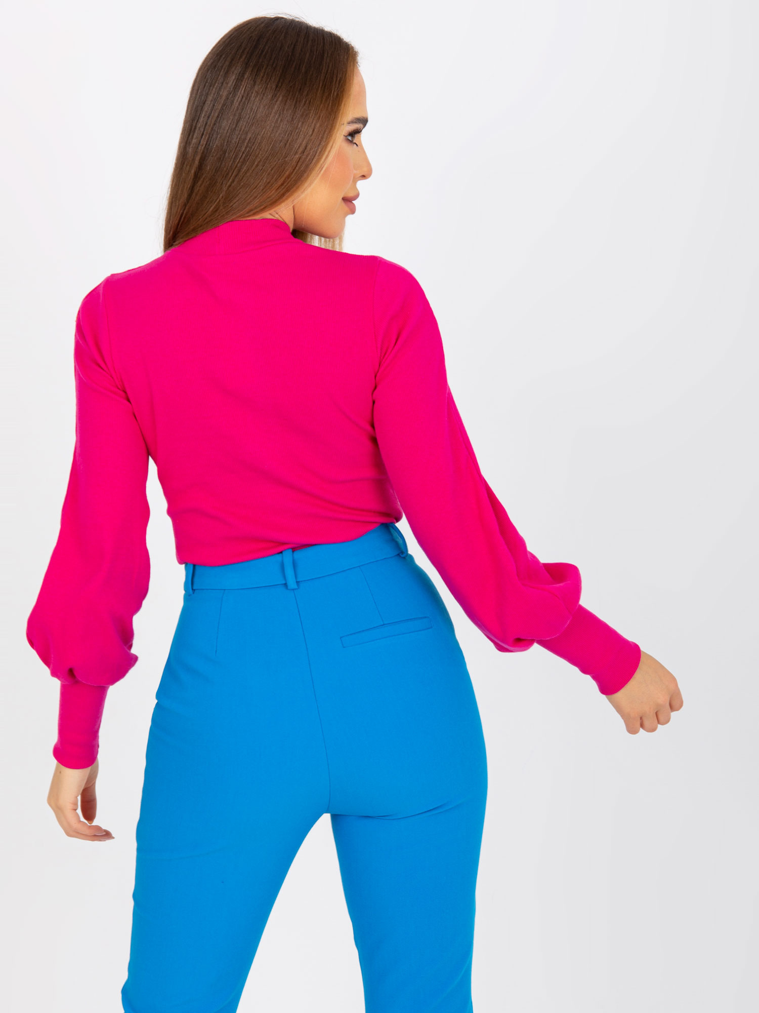 Hurt Fuksjowa prążkowana bluzka basic z bawełny Lauren RUE PARIS 