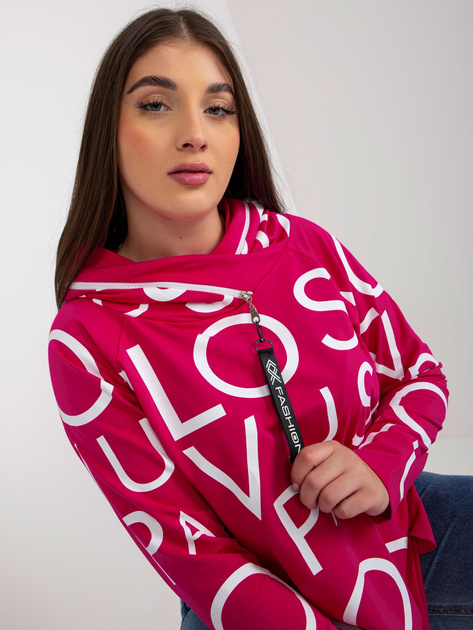 Hurt Fuksjowa damska bluza plus size z nadrukiem i kapturem