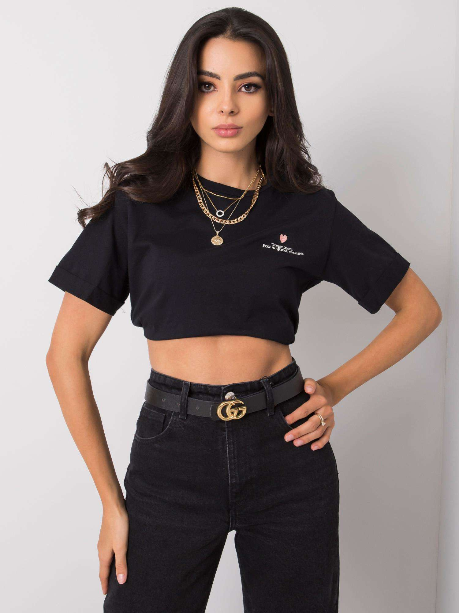 Schwarzes Baumwoll-T-Shirt Guida.