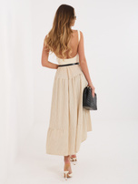 Beżowa rozkloszowana spódnica w kratkę