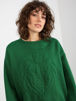 Hurt Ciemnozielona dresowa bluza bez kaptura z haftem