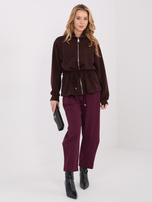 Czekoladowa rozpinana bluza z wiązaniem w talii