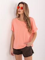 Pfirsichfarbendes Basic-Shirt mit Rundhalsausschnitt RUE PARIS.
