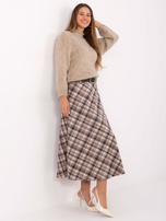 Ciemnobeżowa zamszowa spódnica w kratę RUE PARIS 