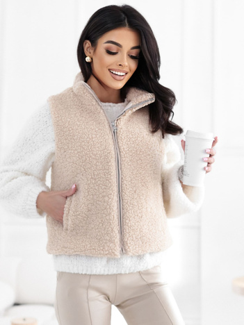 Jasnobeżowa kamizelka baranek z kieszeniami 