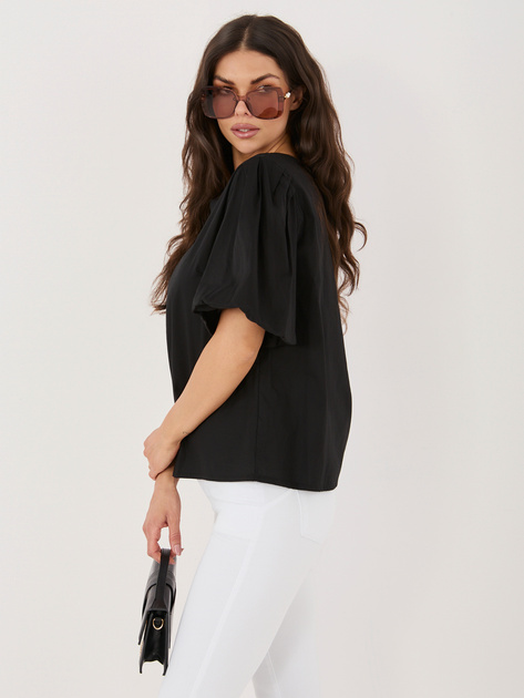 Czarna bluzka oversize z bufiastym rękawem