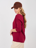 Bordowa damska bluzka basic z rękawem 3/4 RUE PARIS 