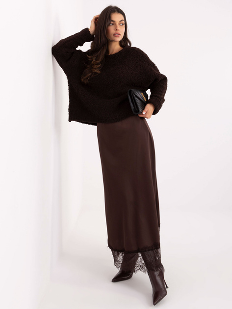 Ciemnobrązowa trapezowa spódnica z koronką RUE PARIS