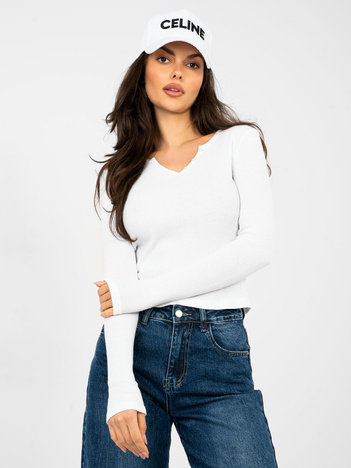 Ecru dopasowana bluzka basic z bawełny