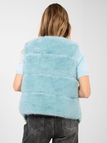 Miętowa futrzana kamizelka z kieszeniami