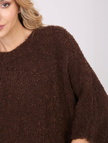 Ciemnobrązowy damski sweter boucle o kroju oversize 
