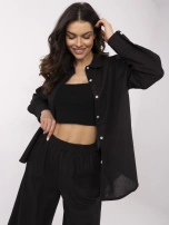 Czarny letni komplet damski z koszulą oversize 
