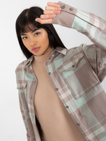 Hurt Ciemnobeżowa luźna koszula w kratę z dłuższym tyłem