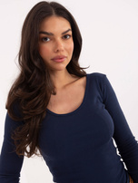 Granatowa bluzka basic z okrągłym dekoltem