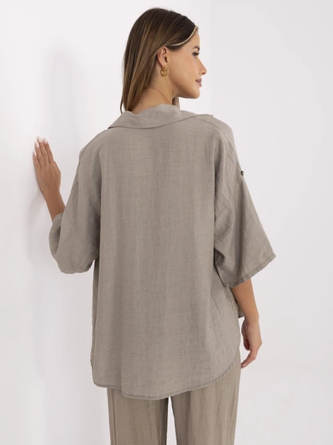 Ciemnobeżowa letnia koszula z rękawem 3/4