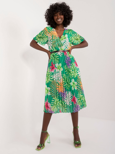 Hurtownia Zielona sukienka plisowana z paskiem