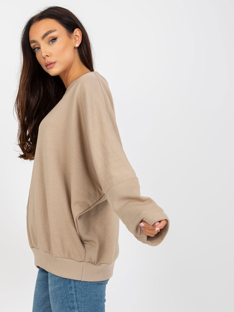 Hurt Beżowa damska bluza basic bez kaptura RUE PARIS